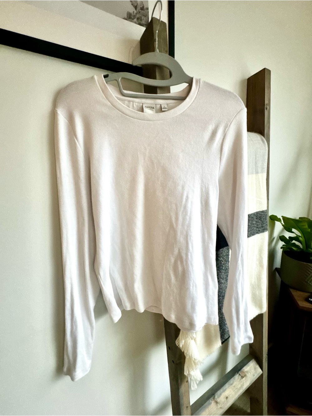 Aritzia White Long-Sleeve Crewneck Tee